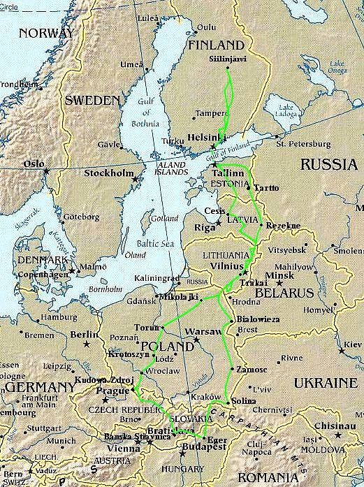 Vuoden 2008 reissun kartta. Tarkemmat reittikartat lytyvt kunkin pivn kohdalta.