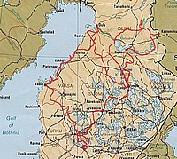 Vuoden 2014 reissun reittikartta.